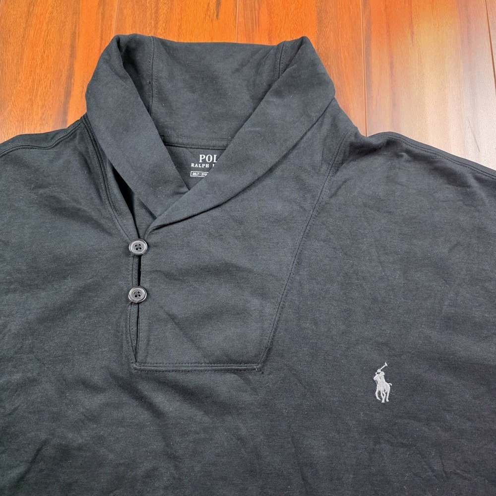 Polo Ralph Lauren Men's Luxury Jersey Shawl-Collar Pullover 2XL Black White Pony